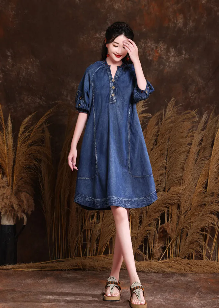 #1 Best Seller: Autumn Denim Embroidery V Neck Women Dresses  Almost Sold Out!