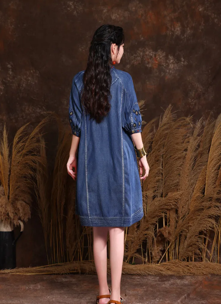 #1 Best Seller: Autumn Denim Embroidery V Neck Women Dresses  Almost Sold Out!