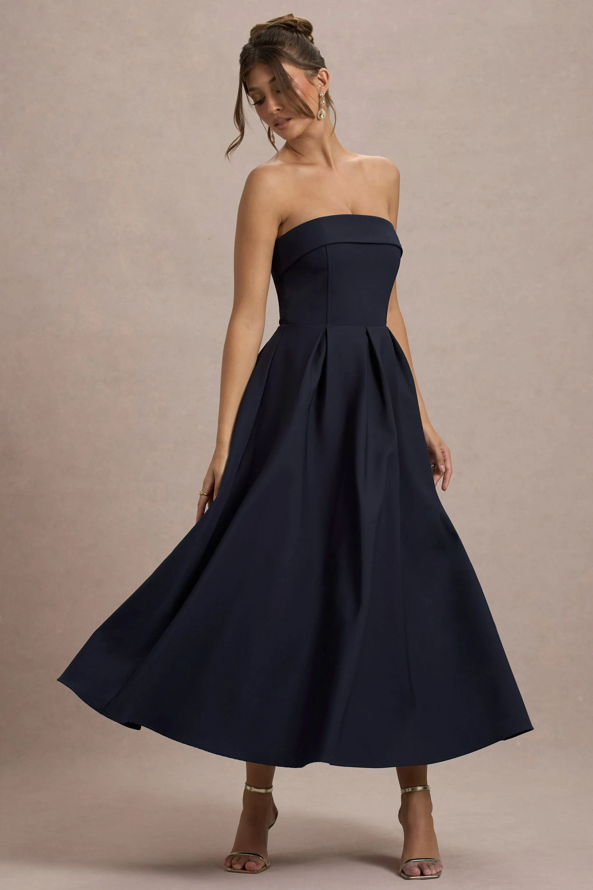 Annalise | Navy Bandeau Skater Midi Dress Club L London