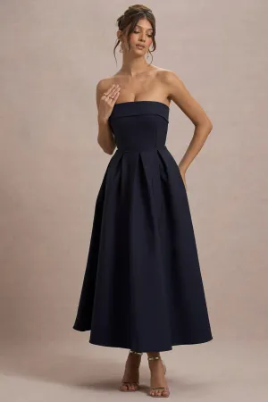 Annalise | Navy Bandeau Skater Midi Dress Club L London