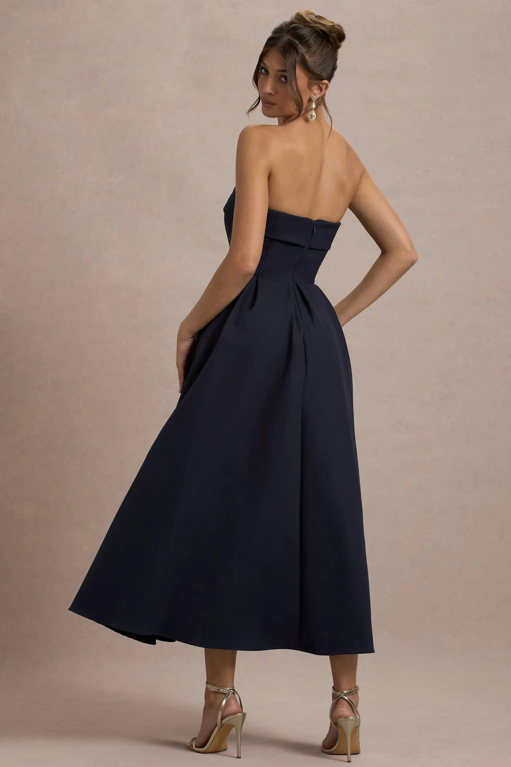 Annalise | Navy Bandeau Skater Midi Dress Club L London
