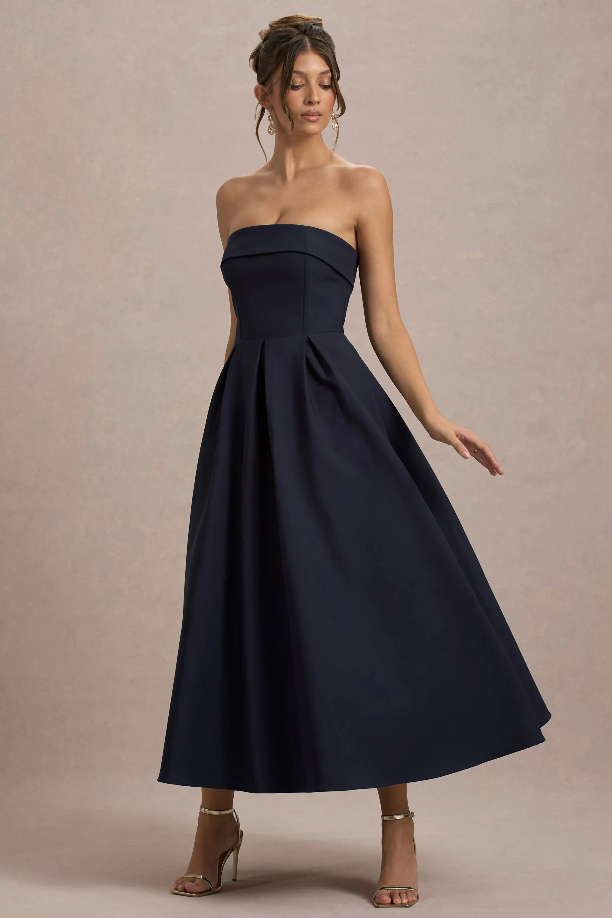 Annalise | Navy Bandeau Skater Midi Dress Club L London
