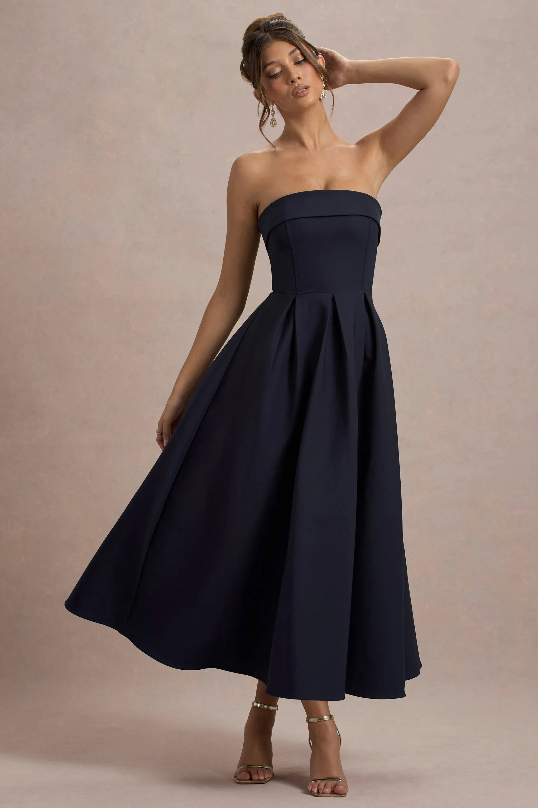 Annalise | Navy Bandeau Skater Midi Dress Club L London