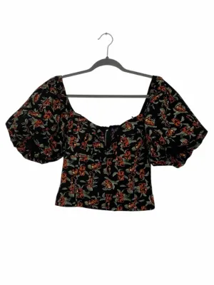 Aqua Size Medium Black Floral New w/ Tags Top- Ladies