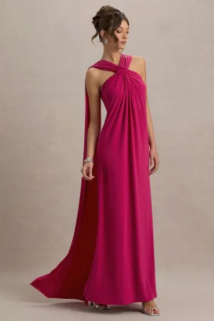 Ariana | Pink Cross-Neck Maxi Dress With Cape Club L London