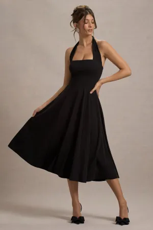 Auburn | Black Halter Skater Midi Dress Club L London