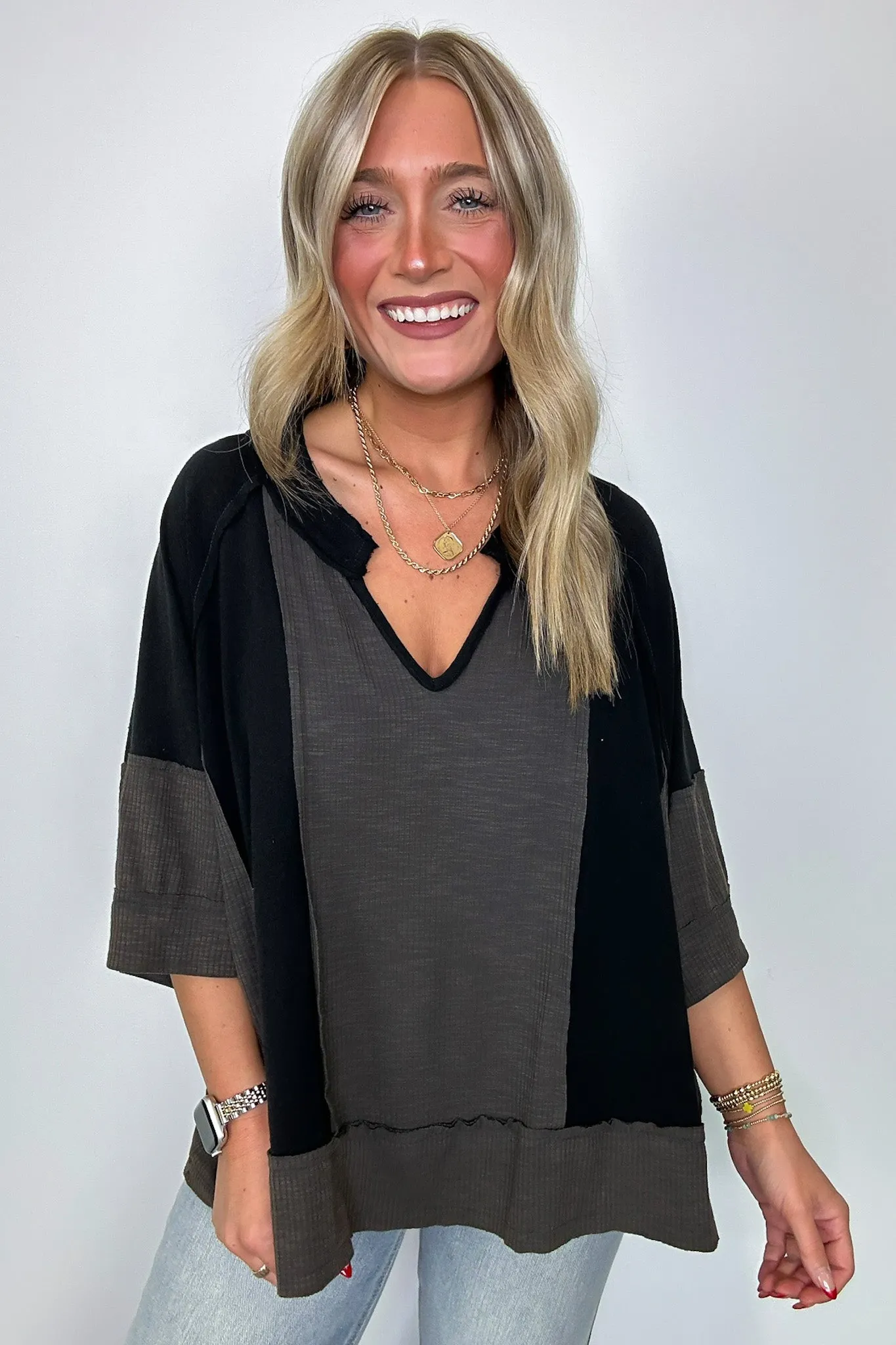 Aurora Dreams Oversized Color Block Contrast Top - BACK IN STOCK