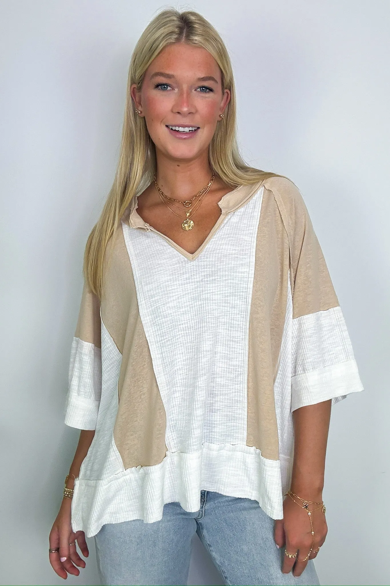 Aurora Dreams Oversized Color Block Contrast Top - BACK IN STOCK