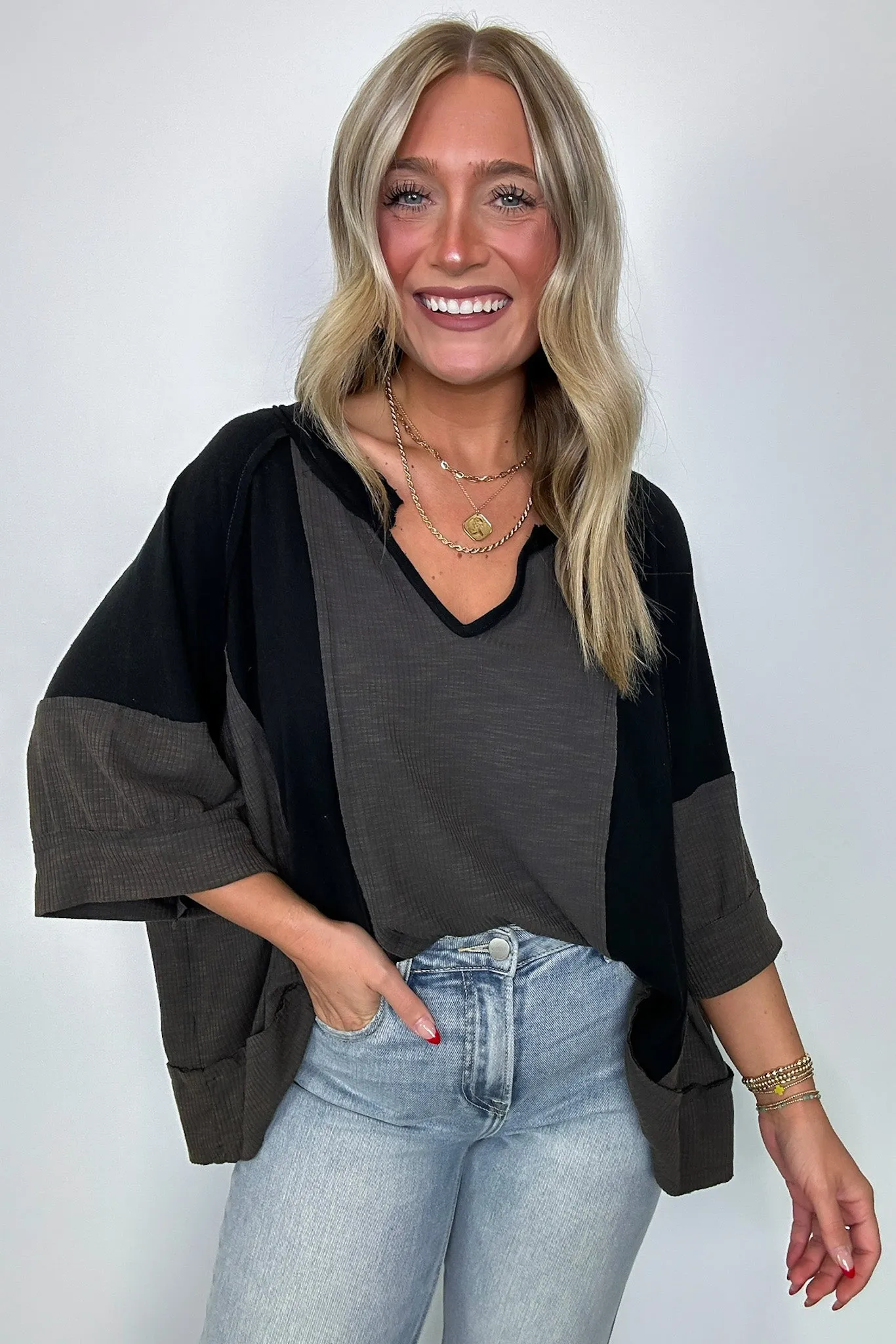 Aurora Dreams Oversized Color Block Contrast Top - BACK IN STOCK