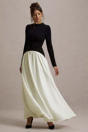 Benedetta | Black & Cream Long-Sleeve Drop-Waist Maxi Dress Club L London