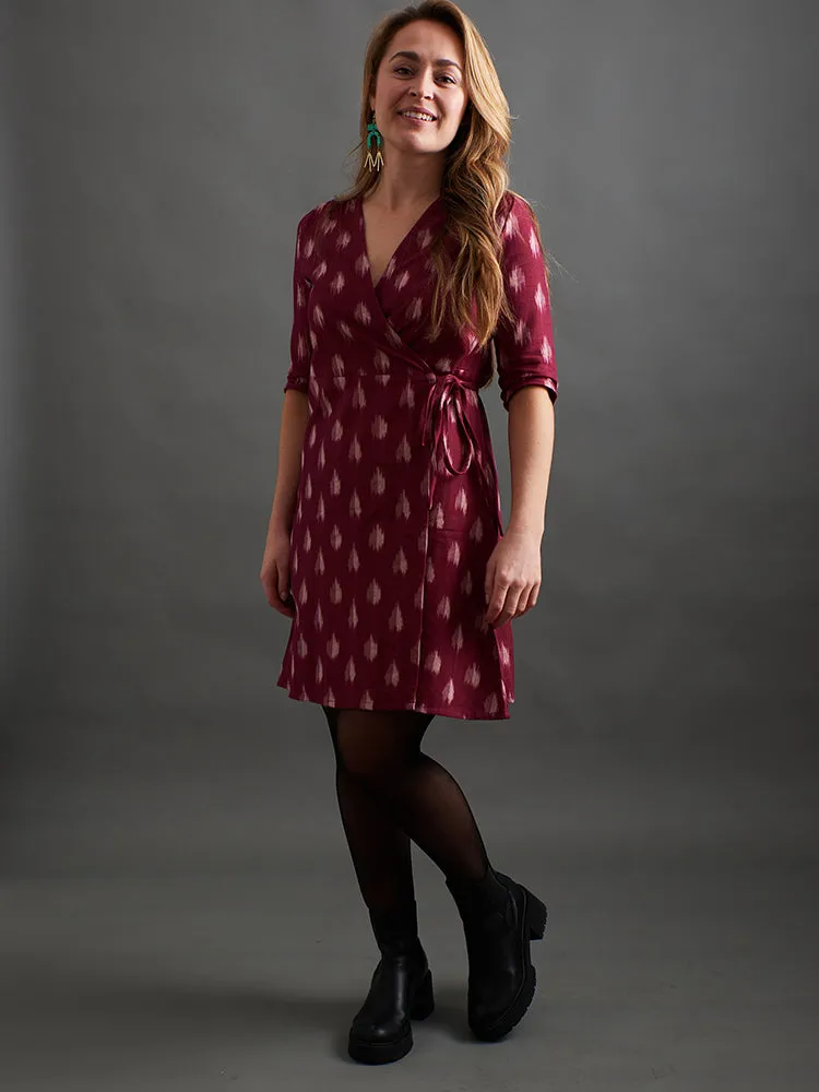 Best-Selling Anaya Wrap Dress - Garnet Ikat  Going Fast!
