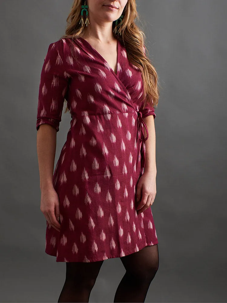 Best-Selling Anaya Wrap Dress - Garnet Ikat  Going Fast!