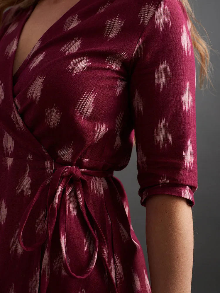 Best-Selling Anaya Wrap Dress - Garnet Ikat  Going Fast!