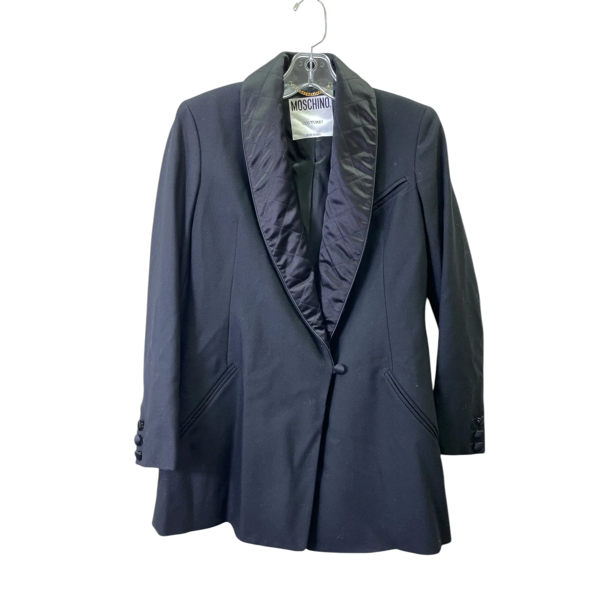 Blazer Luxury Designer By Moschino In Black, Size:S