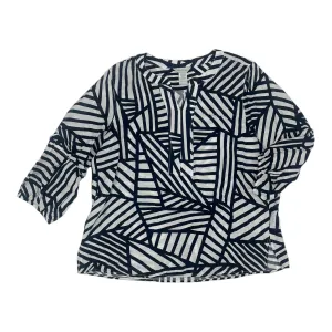 Blouse 3/4 Sleeve By Multiples In Blue & White, Size:L