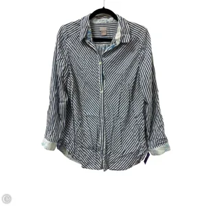 Blouse Long Sleeve By Chicos In Blue & White, Size: L