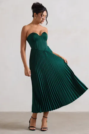 Bordeaux | Bottle Green Satin Corset Style Midi Dress Club L London