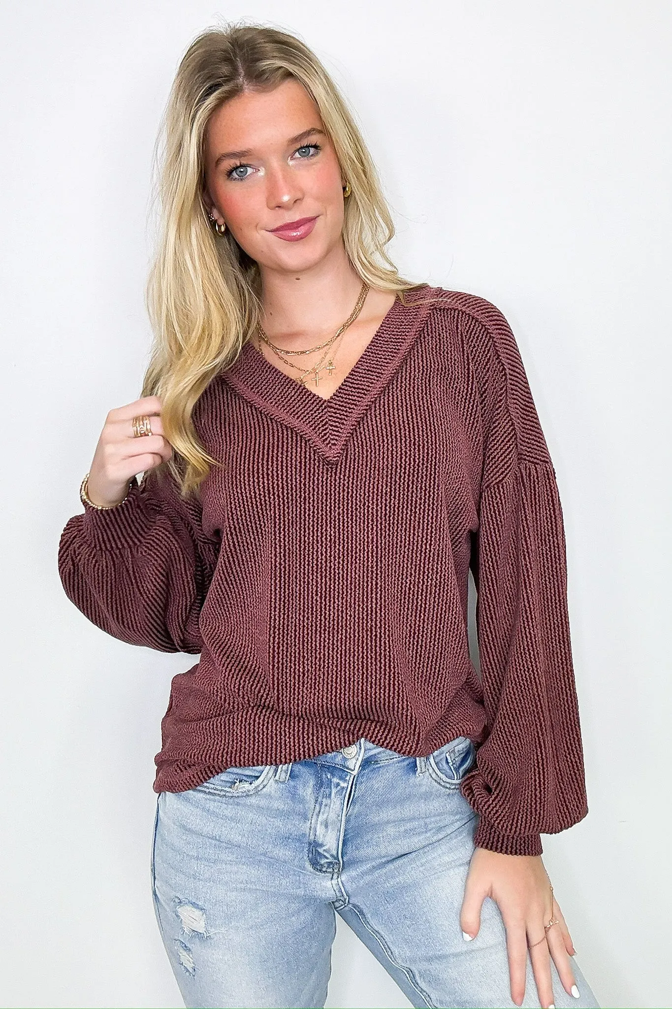 Breanne Rib Knit V-Neck Top
