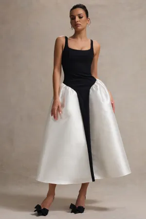 Christie | Black and Cream Scoop-Neck Midi Dress With Volume Skirt Club L London