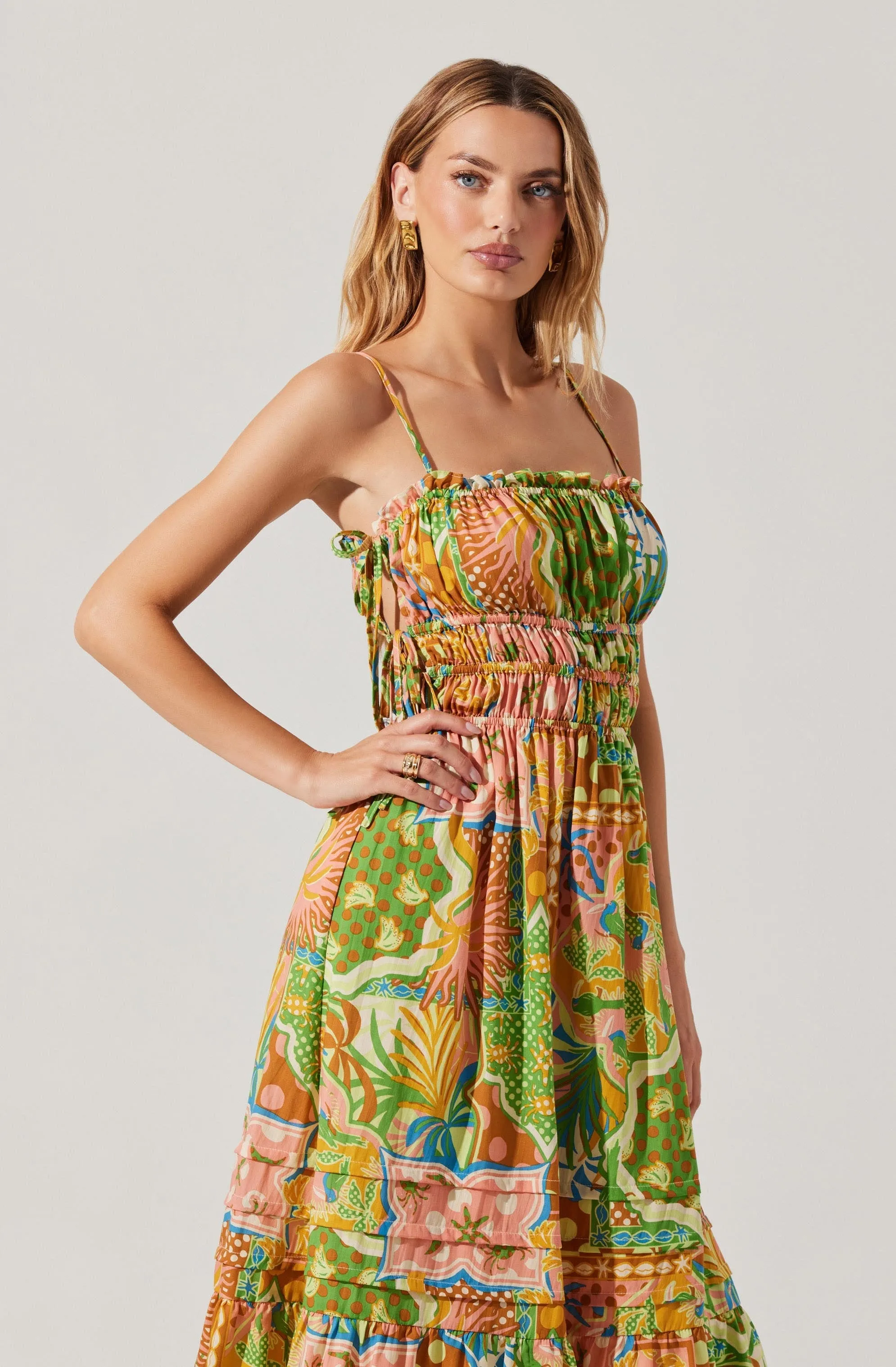 Clearance Price Elisabeth Printed Shirred Midi Dress  Ends Soon!