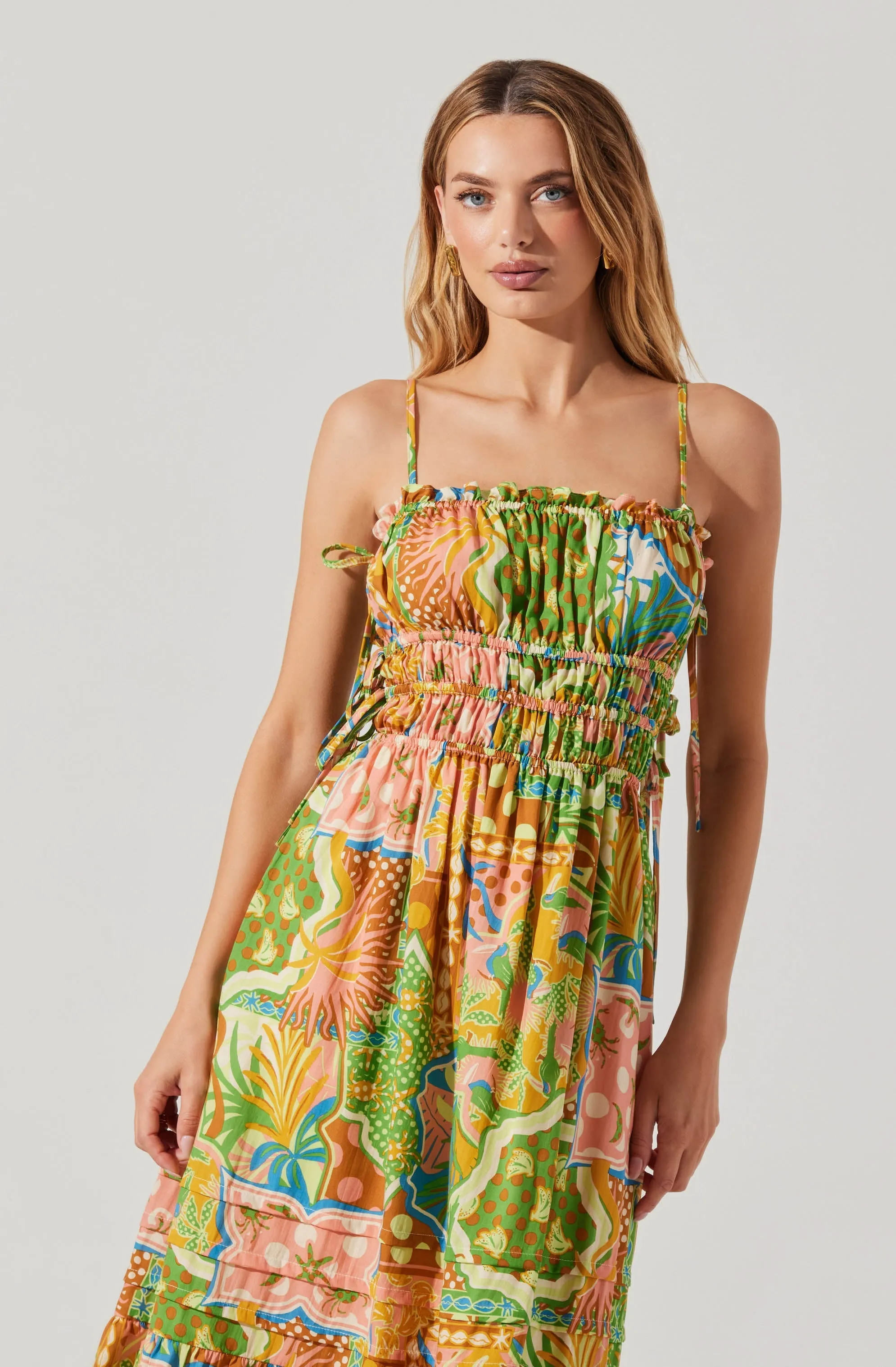 Clearance Price Elisabeth Printed Shirred Midi Dress  Ends Soon!