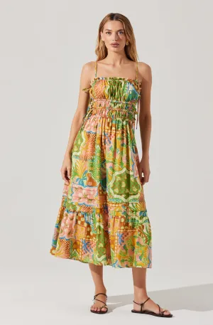 Clearance Price Elisabeth Printed Shirred Midi Dress  Ends Soon!