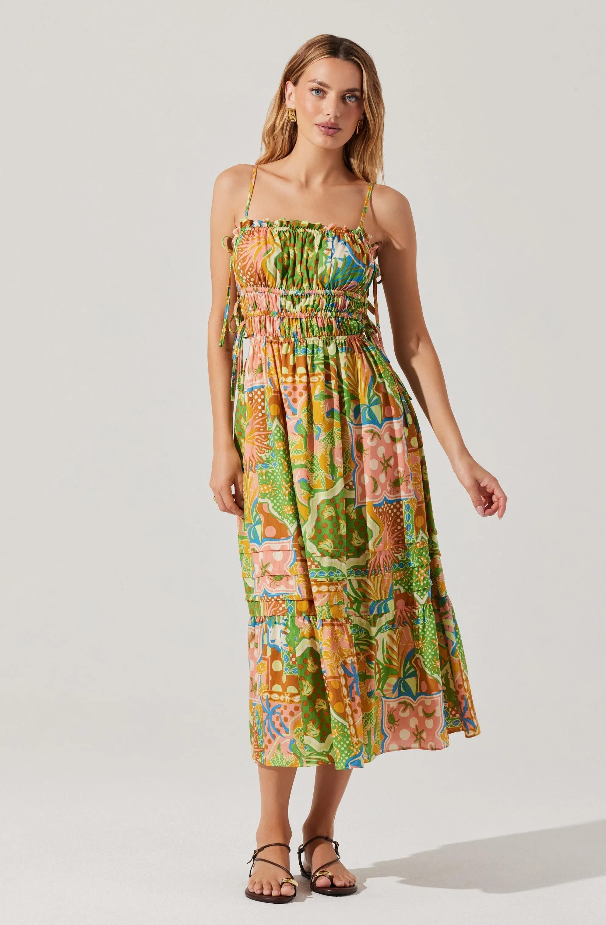 Clearance Price Elisabeth Printed Shirred Midi Dress  Ends Soon!