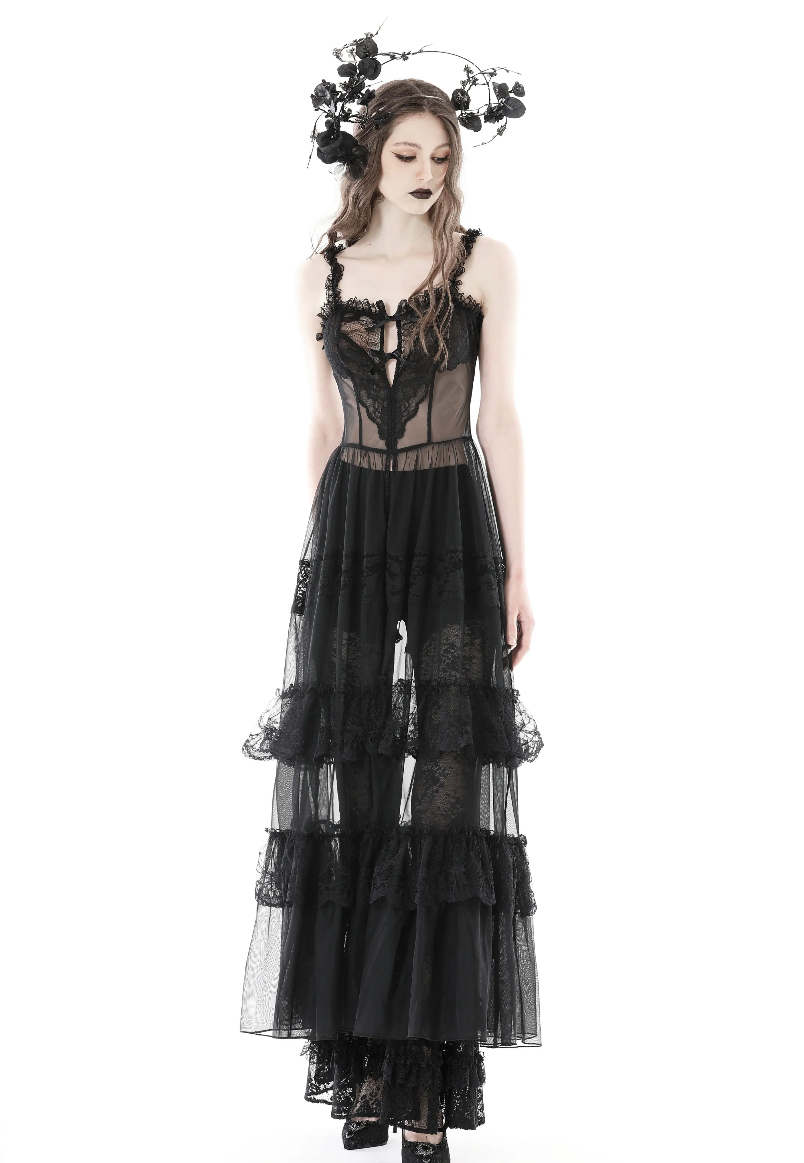 Dark In Love - Gothic Sexy Transparent Hearted Layer Lace Mesh Black - Dress