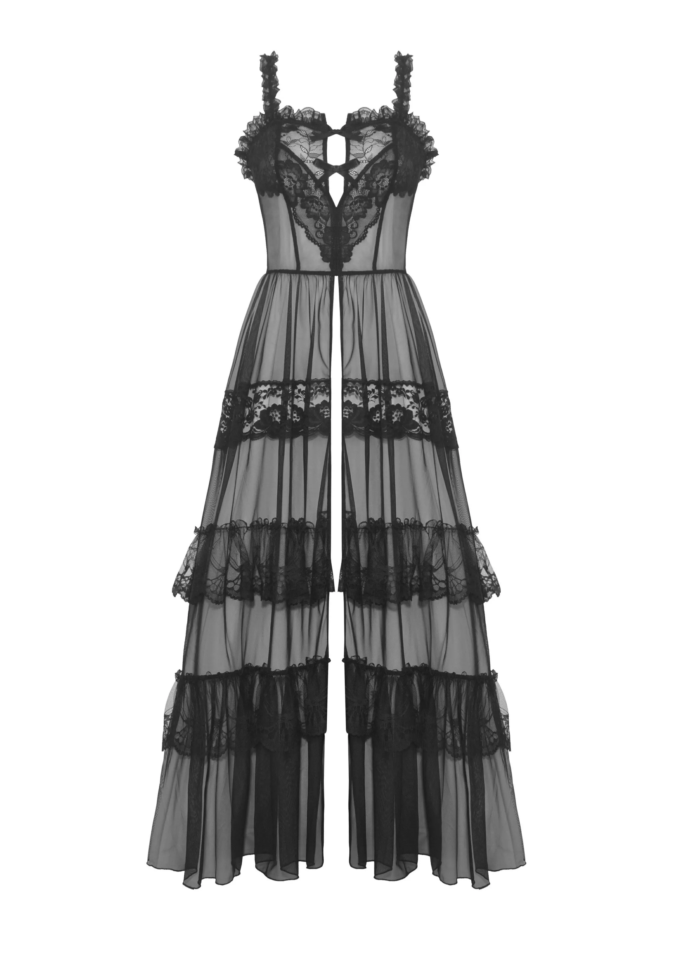 Dark In Love - Gothic Sexy Transparent Hearted Layer Lace Mesh Black - Dress