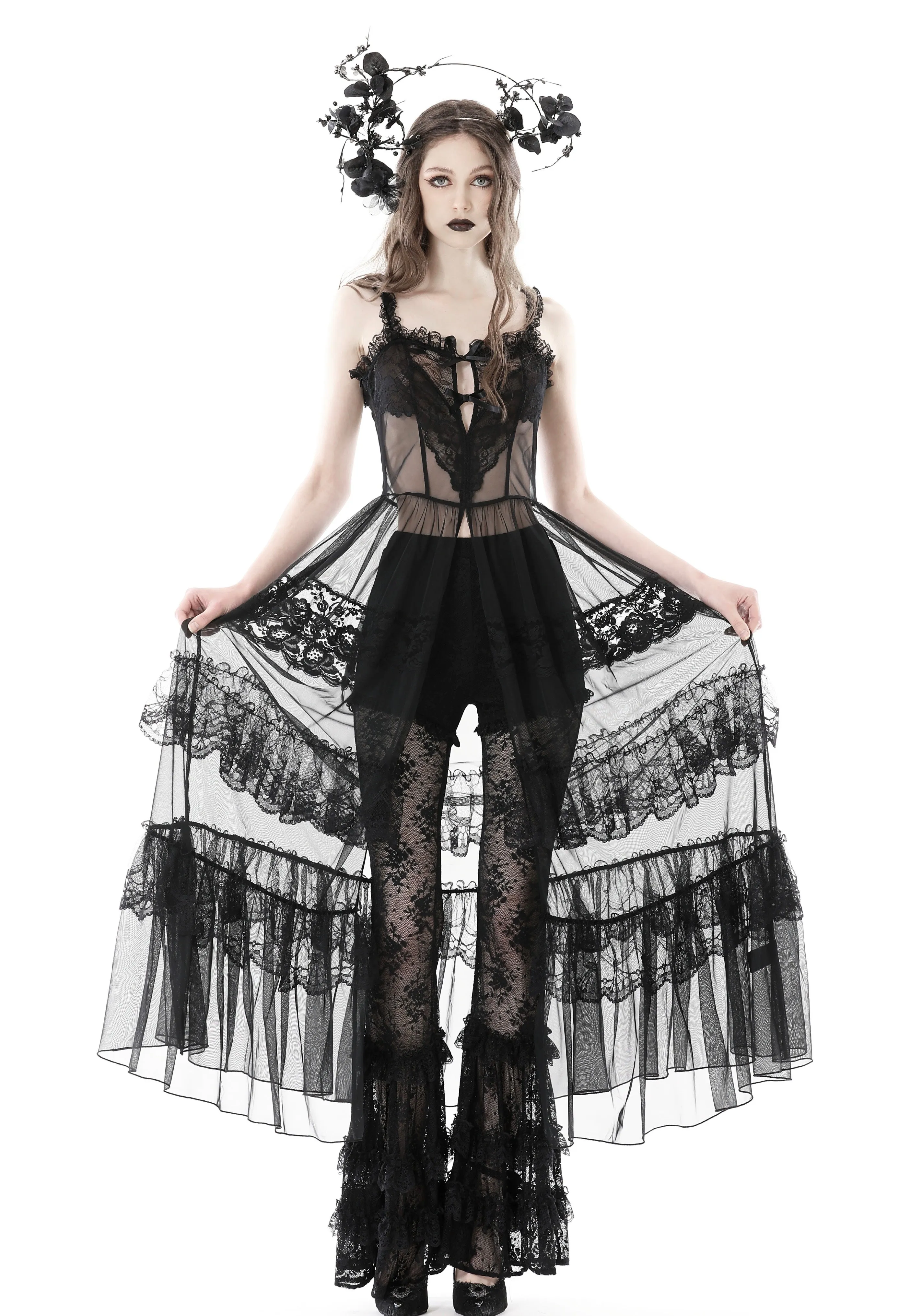 Dark In Love - Gothic Sexy Transparent Hearted Layer Lace Mesh Black - Dress
