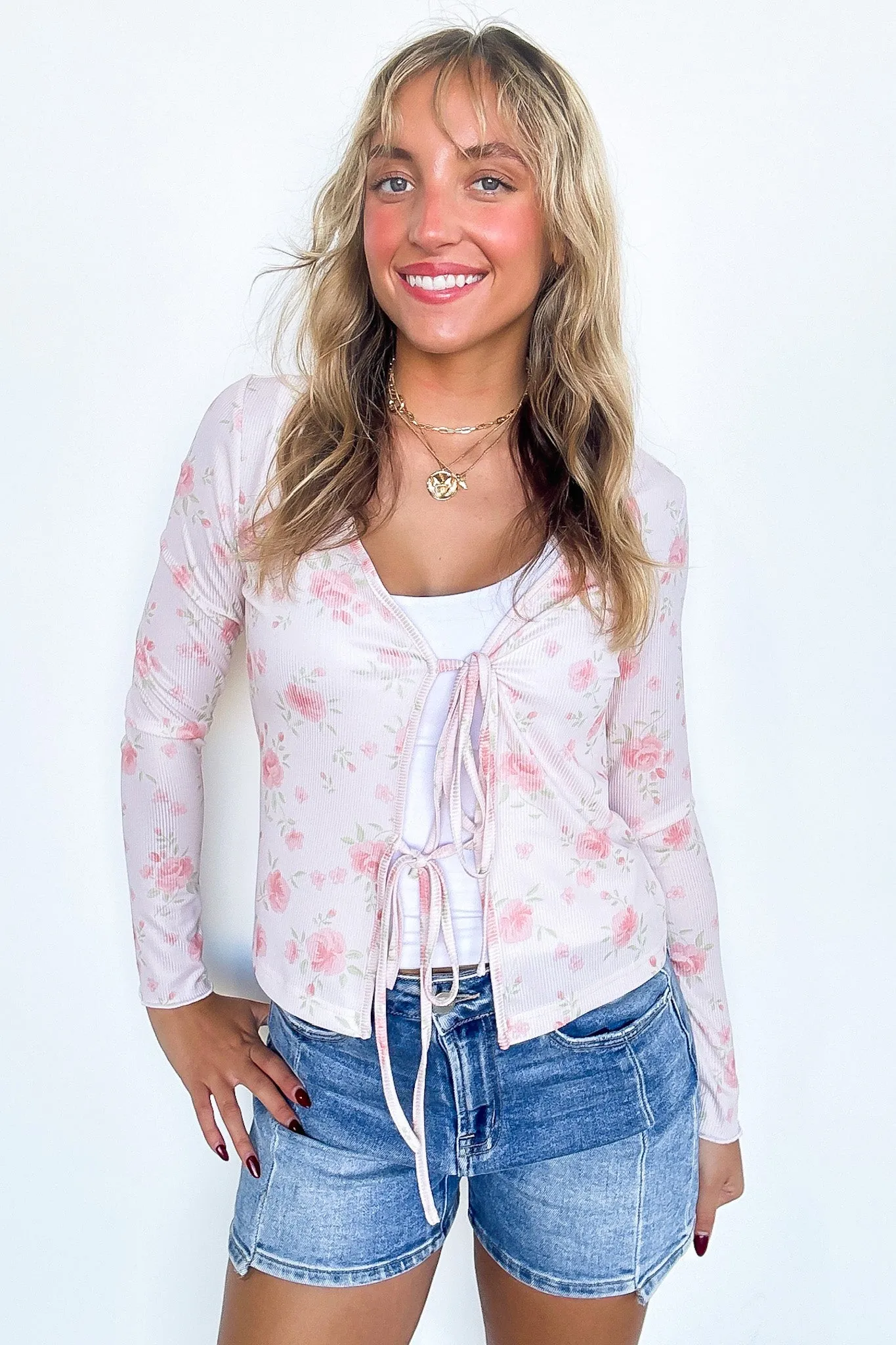 Delightful Aspect Floral Print Tie Front Cardigan