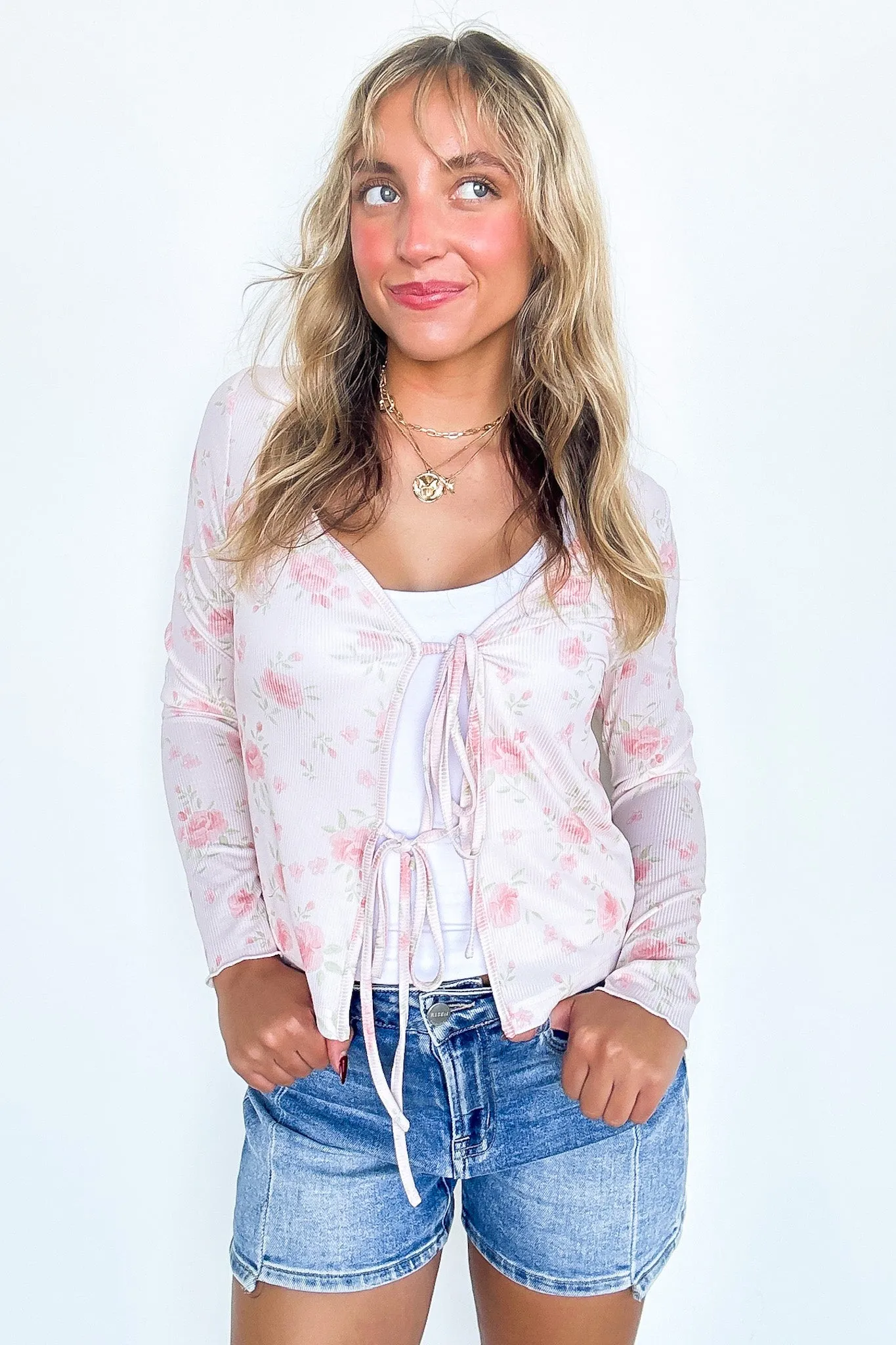 Delightful Aspect Floral Print Tie Front Cardigan