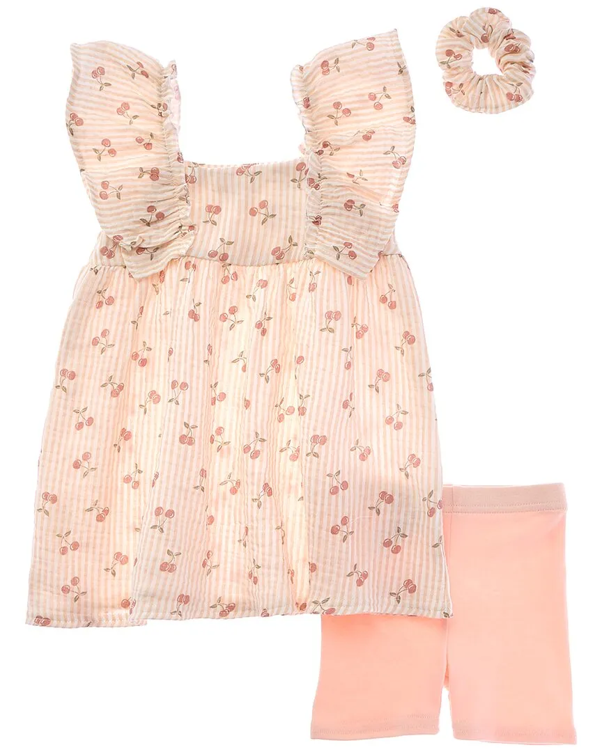 Emily & Oliver 3pc Gauze Dress, Short & Scrunchie Set