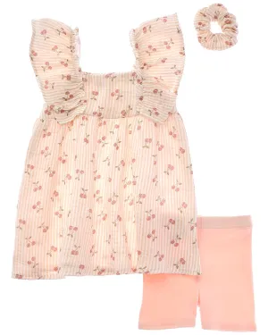 Emily & Oliver 3pc Gauze Dress, Short & Scrunchie Set