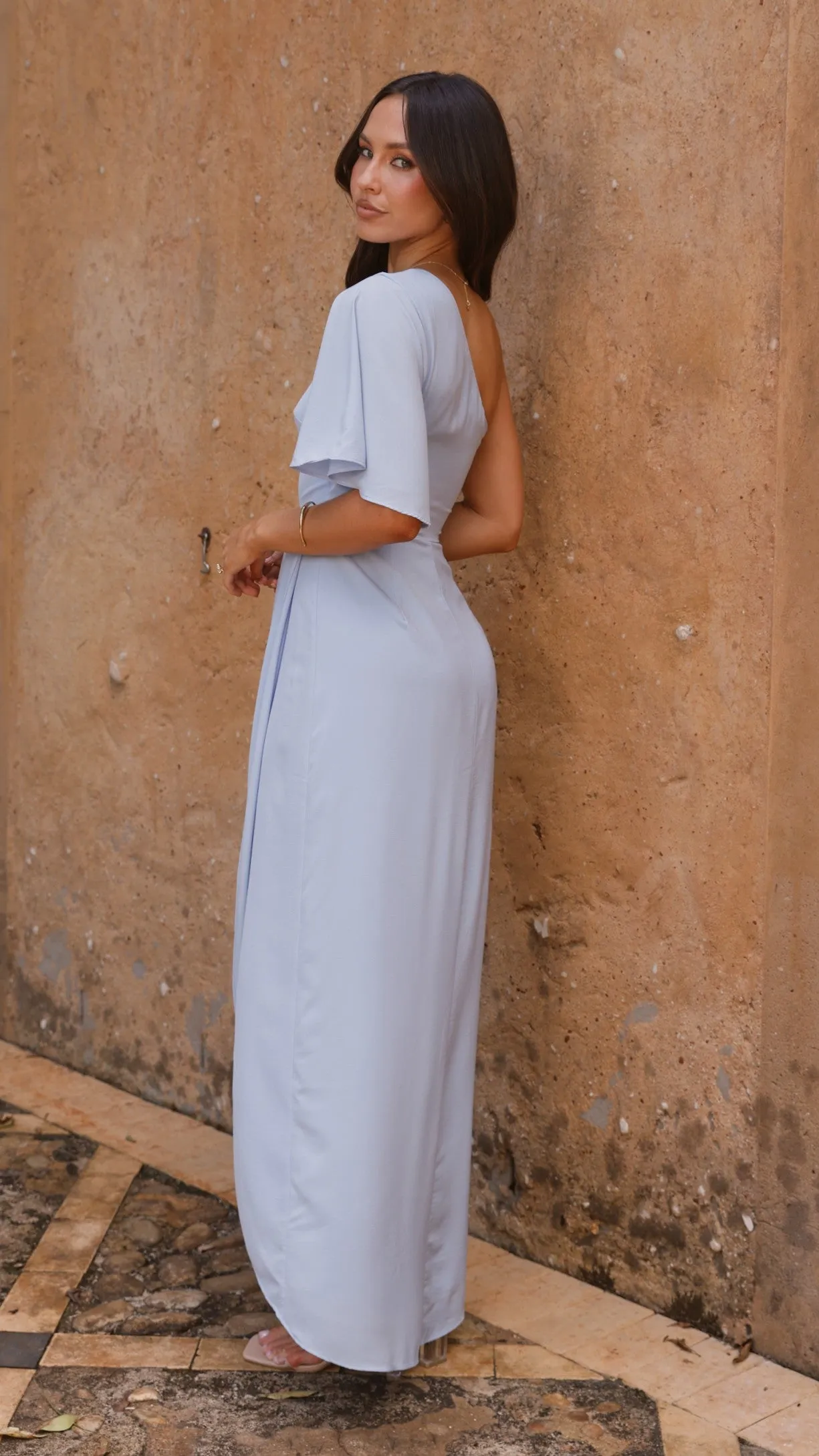 Emma One Sleeve Maxi Dress - Blue Billy J