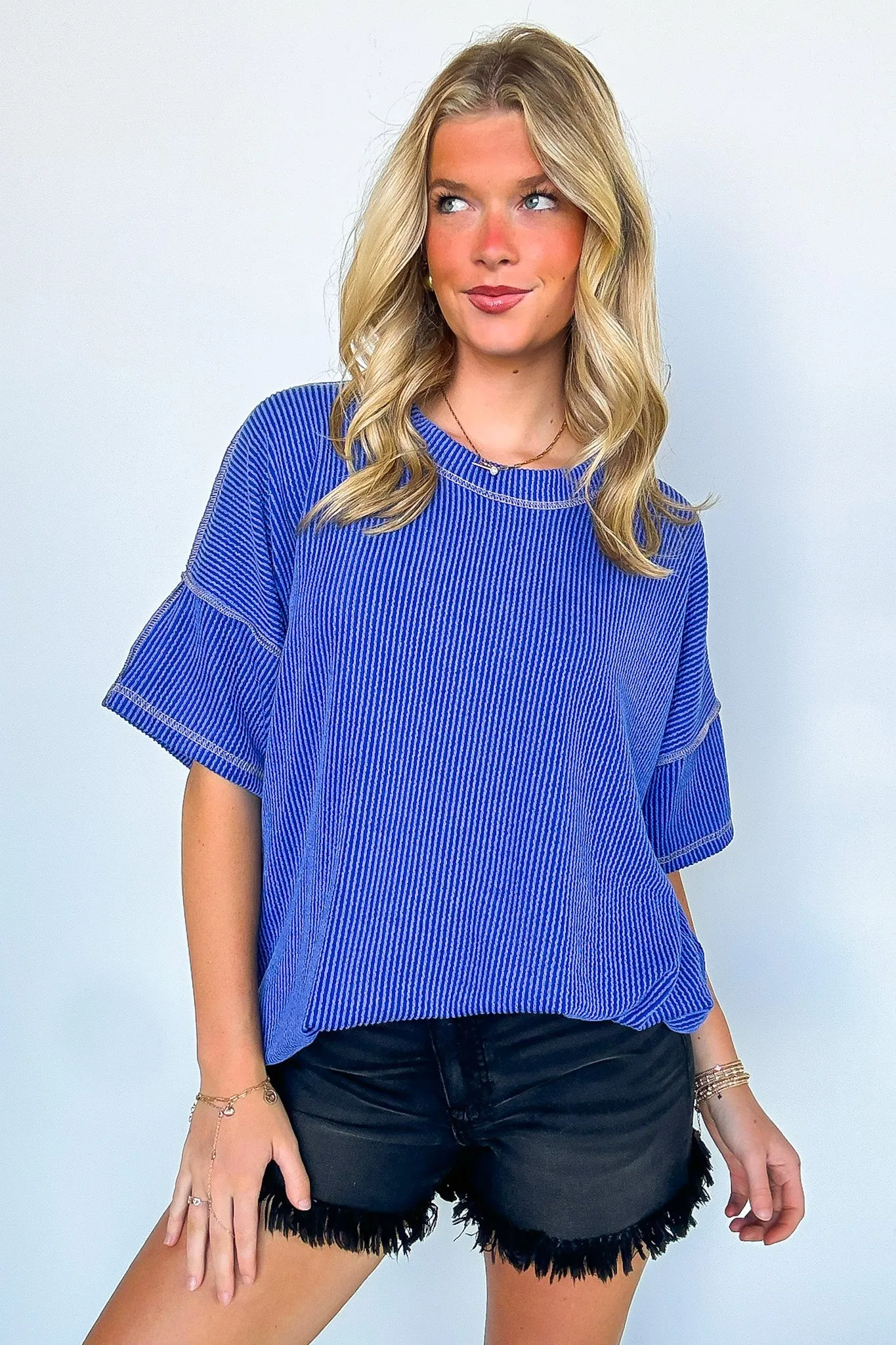 Evianna Stitch Detail Short Sleeve Relaxed Top - BACK IN STOCK