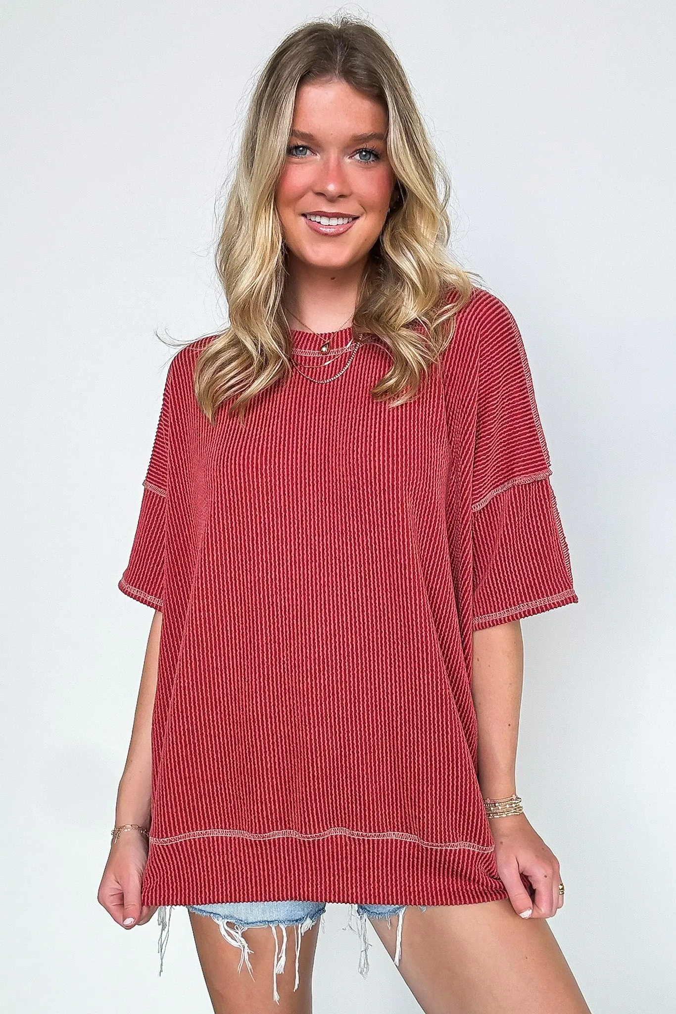 Evianna Stitch Detail Short Sleeve Relaxed Top - BACK IN STOCK