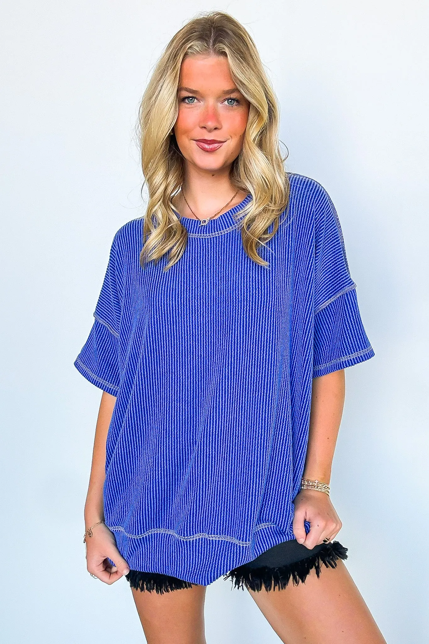 Evianna Stitch Detail Short Sleeve Relaxed Top - BACK IN STOCK