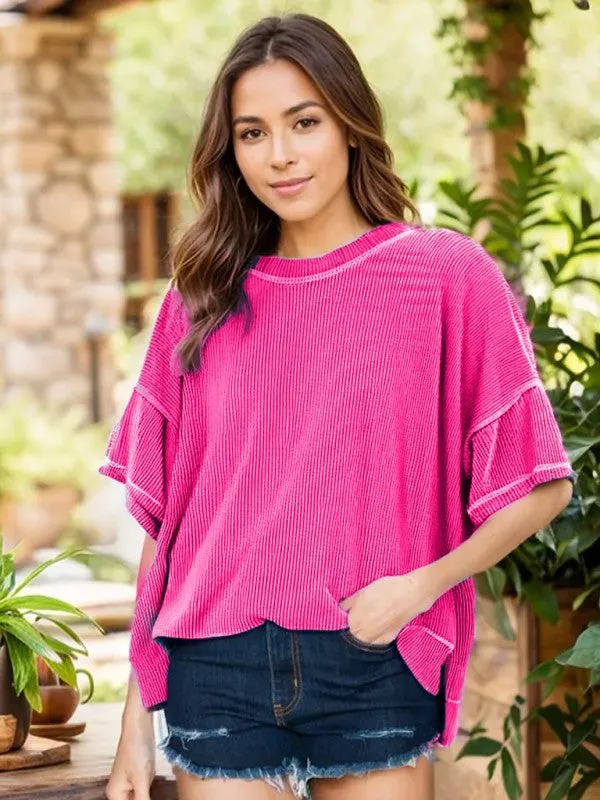 Evianna Stitch Detail Short Sleeve Relaxed Top - BACK IN STOCK