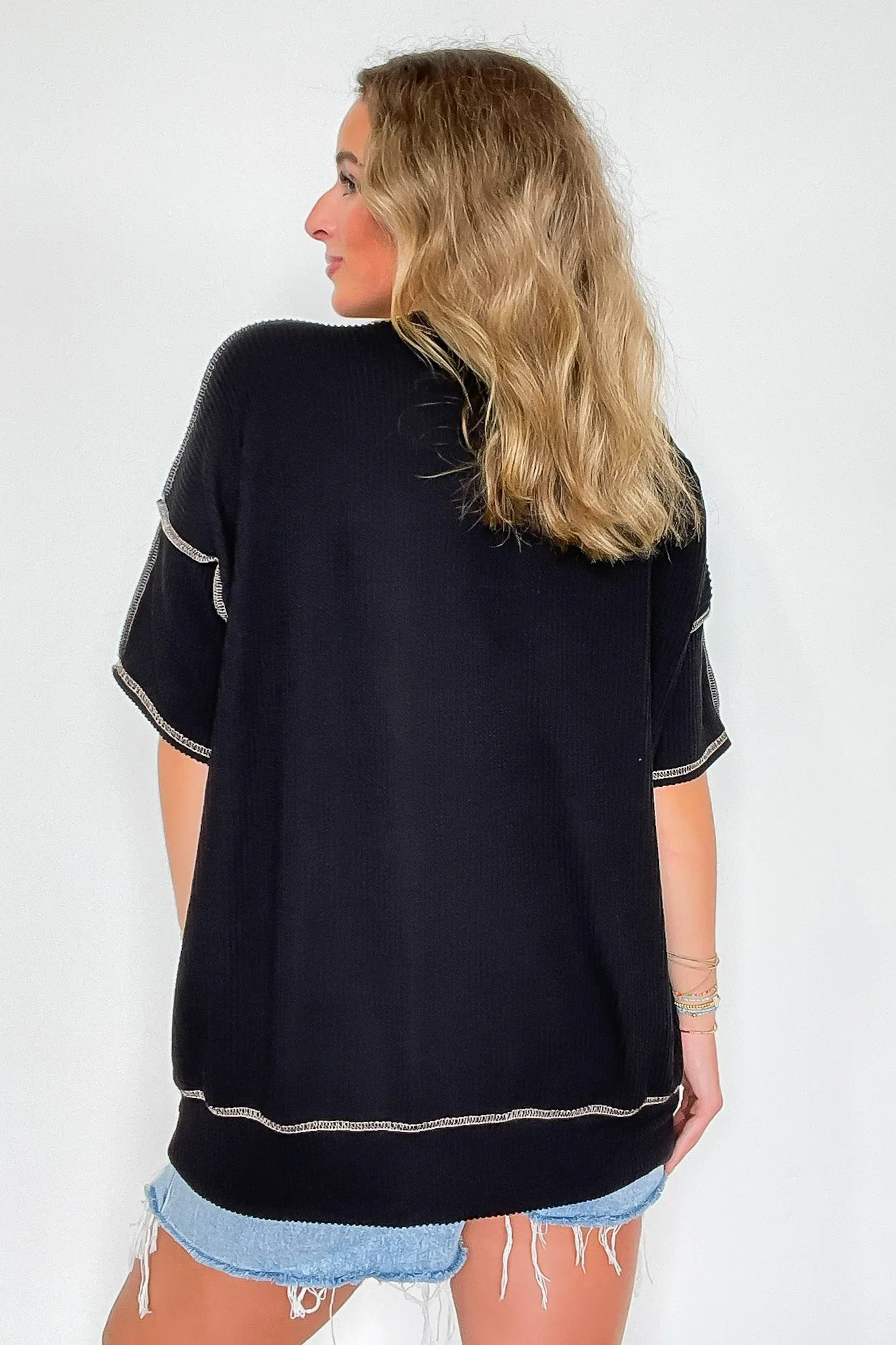 Evianna Stitch Detail Short Sleeve Relaxed Top - BACK IN STOCK