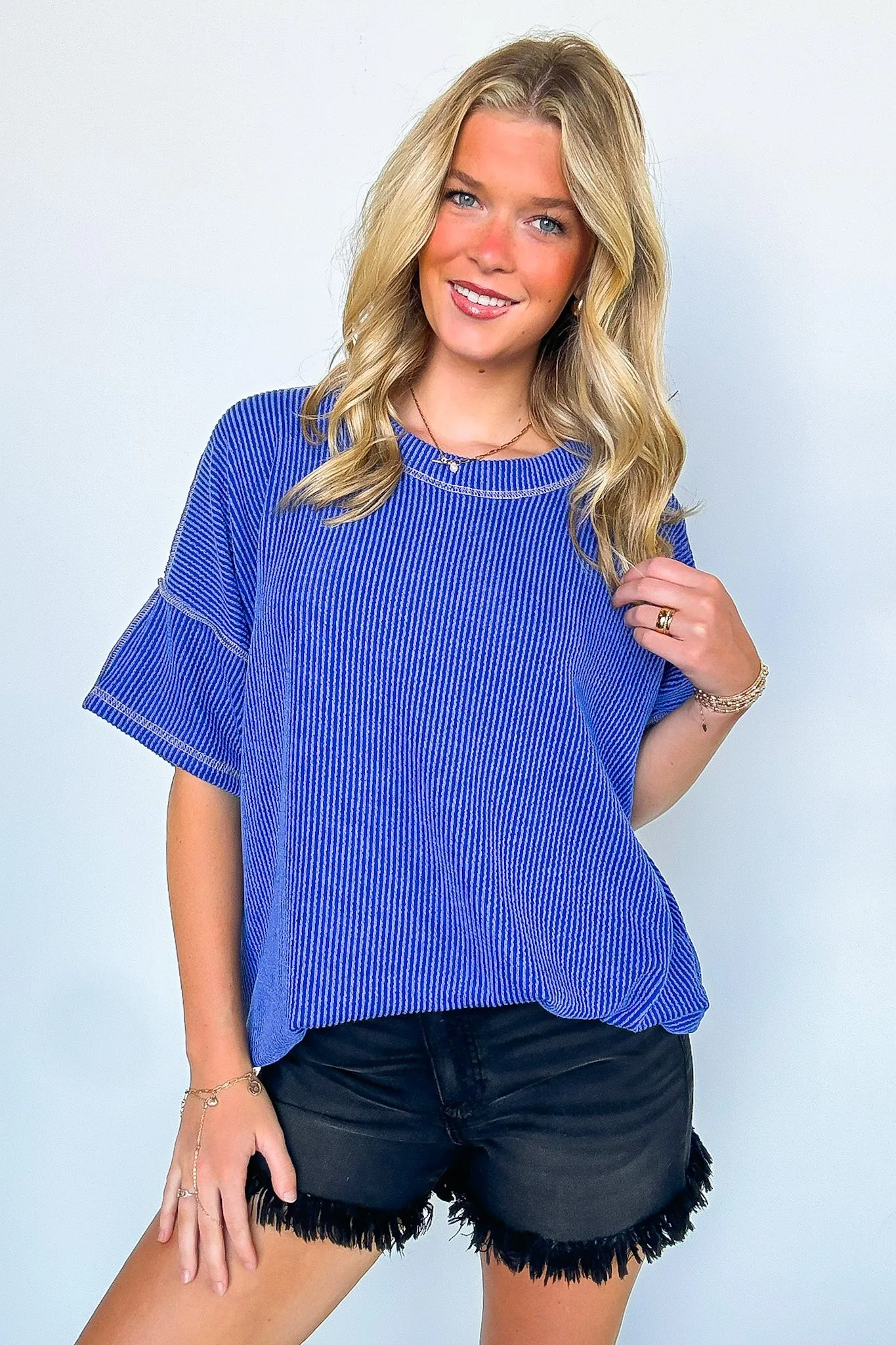 Evianna Stitch Detail Short Sleeve Relaxed Top - BACK IN STOCK