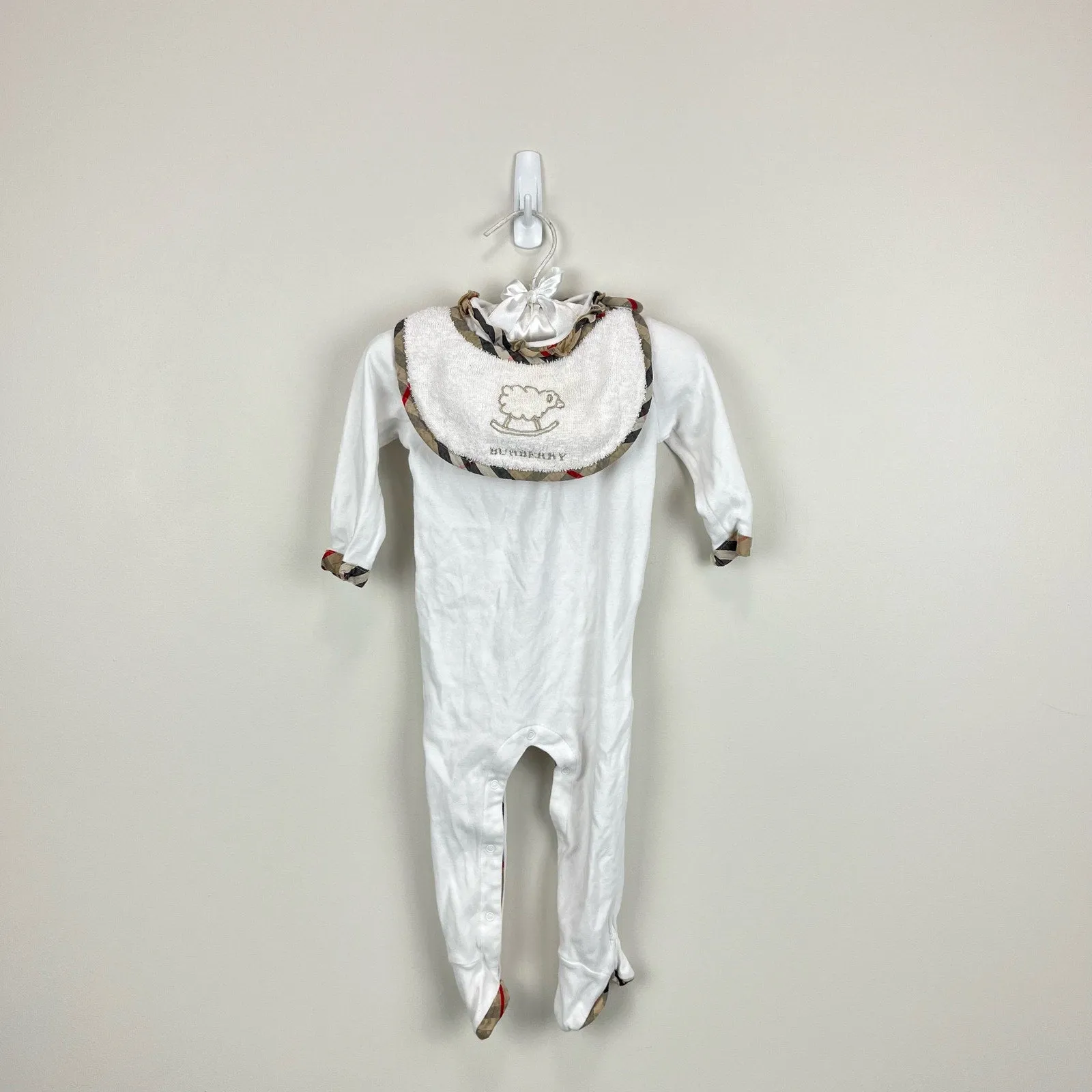 Flash Sale Burberry Baby White Footie & Bib Set 6 Months  Ends Soon!