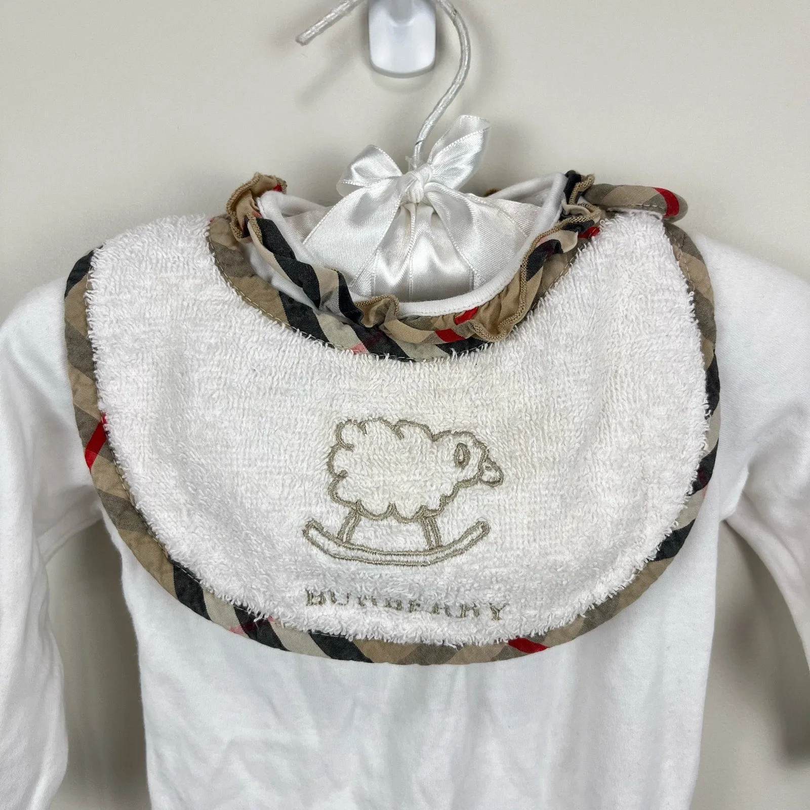 Flash Sale Burberry Baby White Footie & Bib Set 6 Months  Ends Soon!