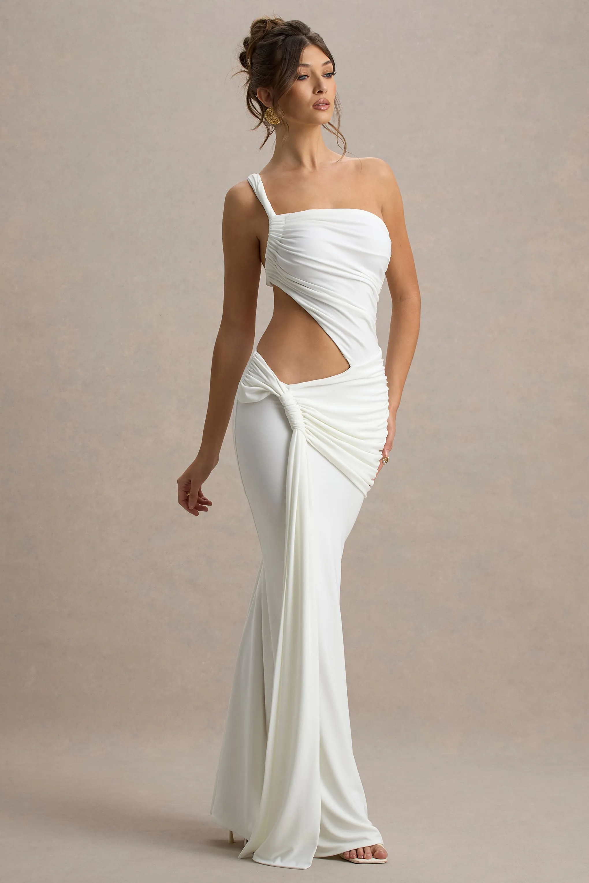 Giovanna | White Asymmetric Maxi Dress With Wrap Skirt Club L London