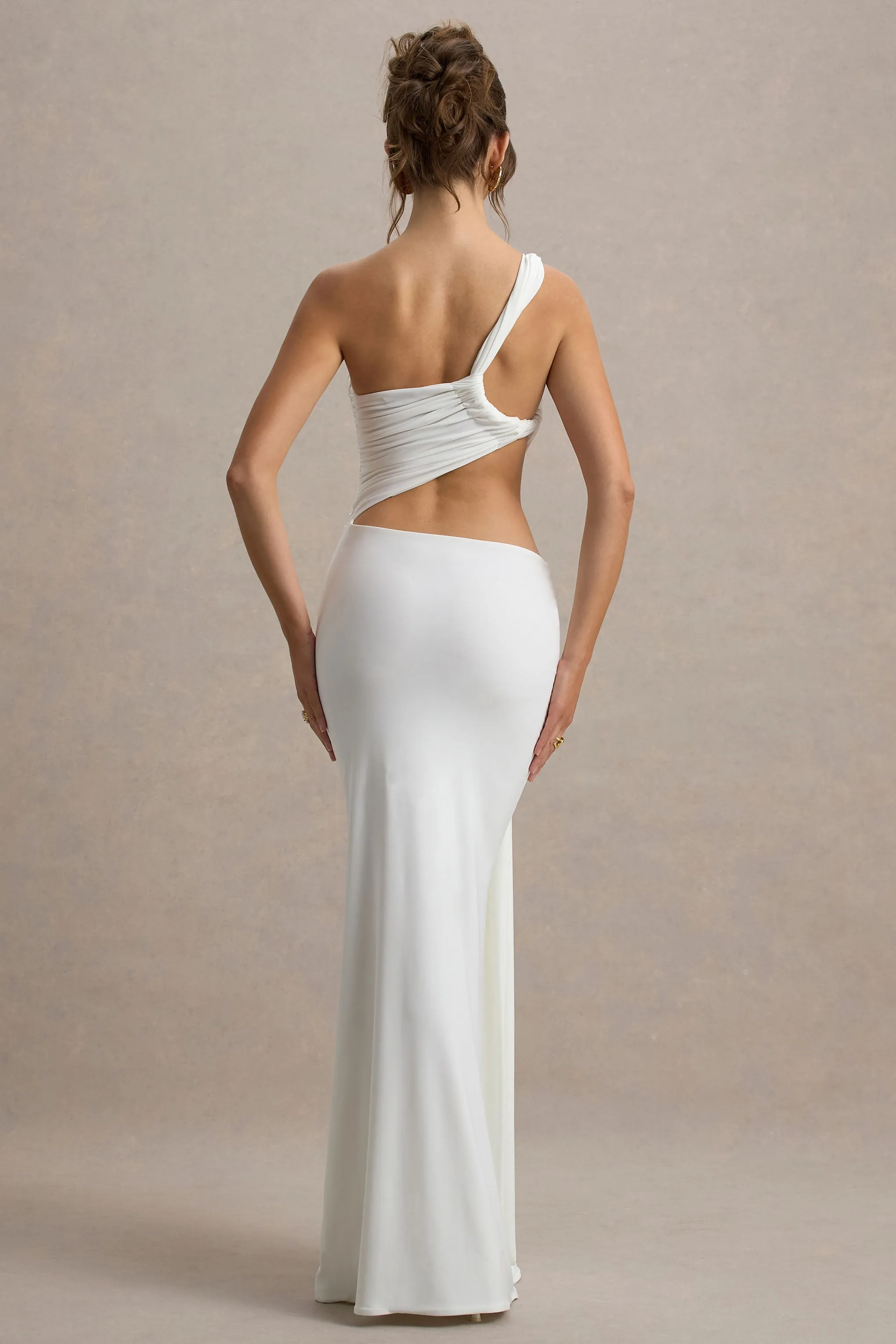 Giovanna | White Asymmetric Maxi Dress With Wrap Skirt Club L London