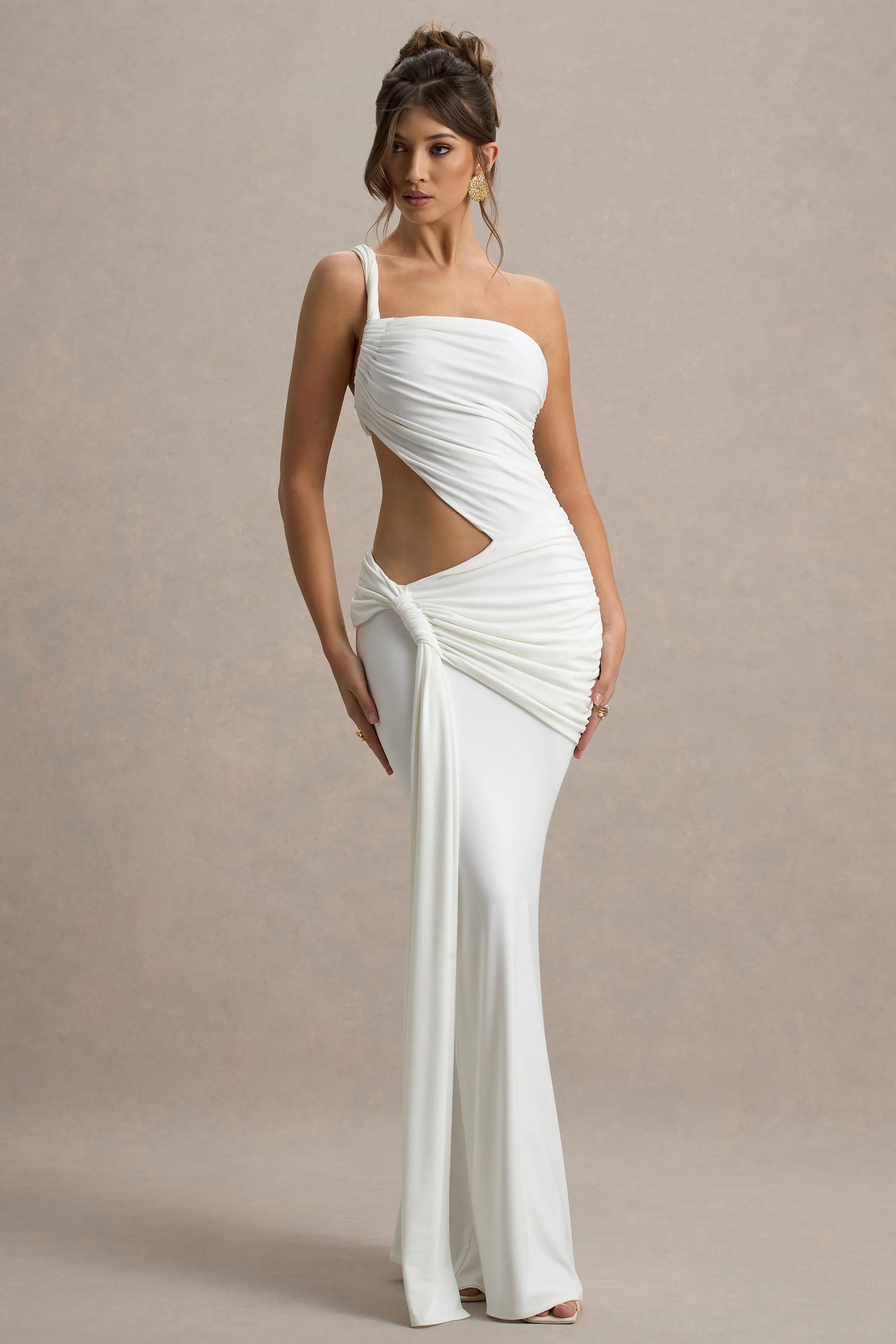Giovanna | White Asymmetric Maxi Dress With Wrap Skirt Club L London