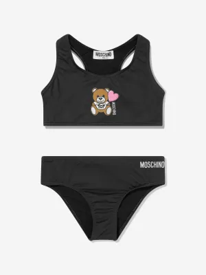 Girls Teddy Bear Logo Bikini in Black