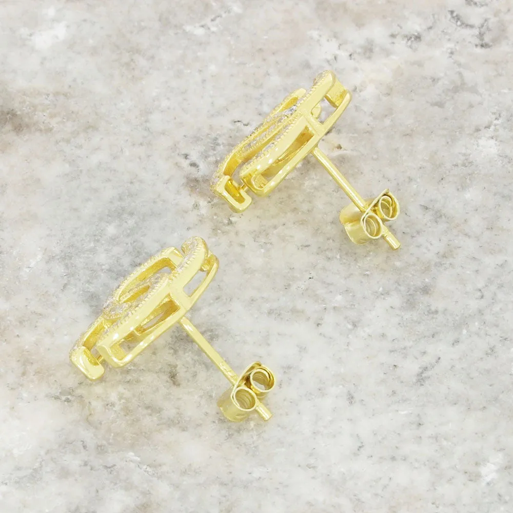 Gold Plated Double C Cubic Zirconia Stud Earrings GVL055