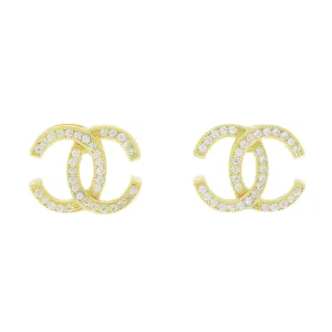 Gold Plated Double C Cubic Zirconia Stud Earrings GVL055