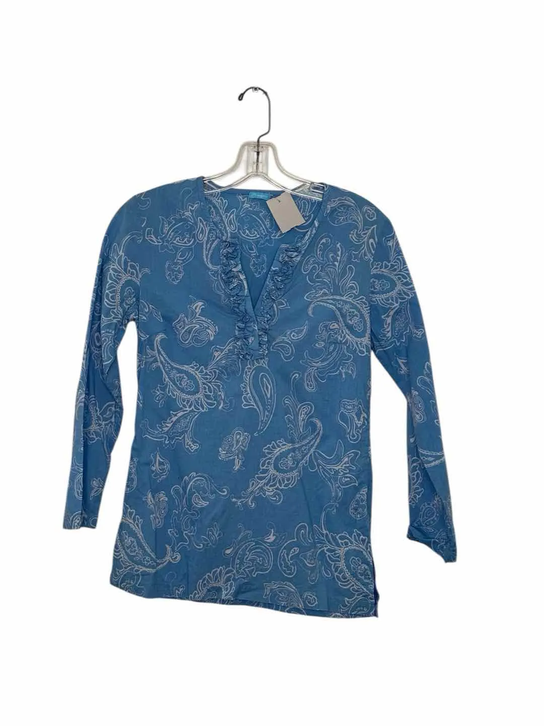J McLaughlin Size X- Small Blue Print Pre-Owned Top- Ladies